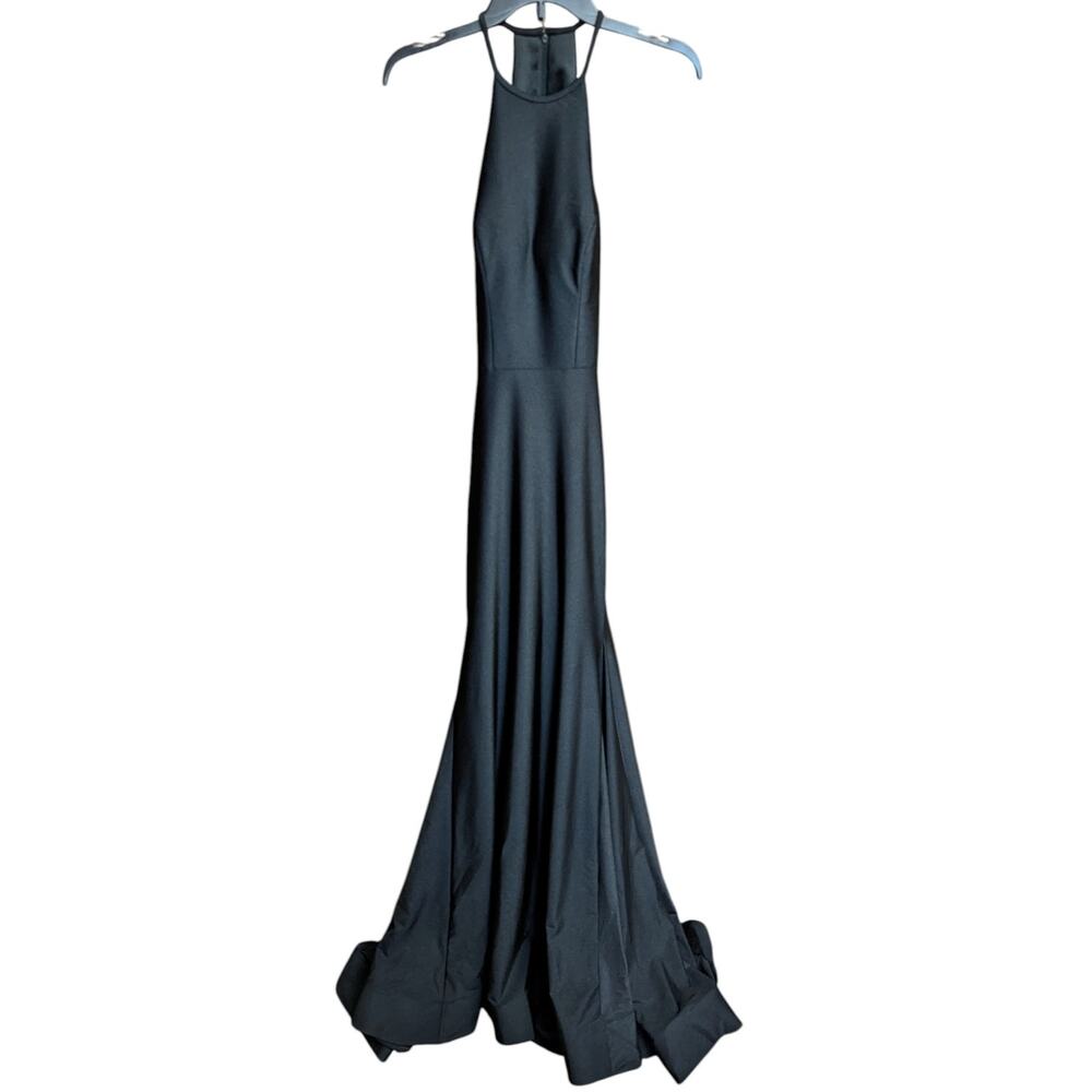 Sherri Hill Black Halter Evening Gown Size 2 Cutout Back Formal Dress Gala Prom - Picture 2 of 6